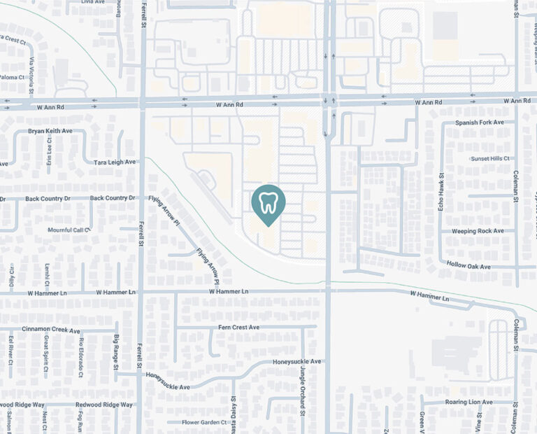 Map showing the location of Buchanan Dentistry in North Las Vegas at 5465 Simmons St #4 North Las Vegas, NV 89031.